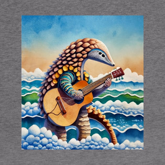 Pangolin playing guitar on waves by Catbrat